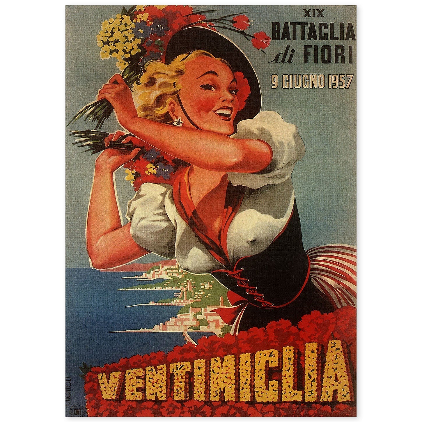 Poster vintage. Cartel Vintage la batalle de las flores de 1957.-Artwork-Nacnic-A4-Sin marco-Nacnic Estudio SL
