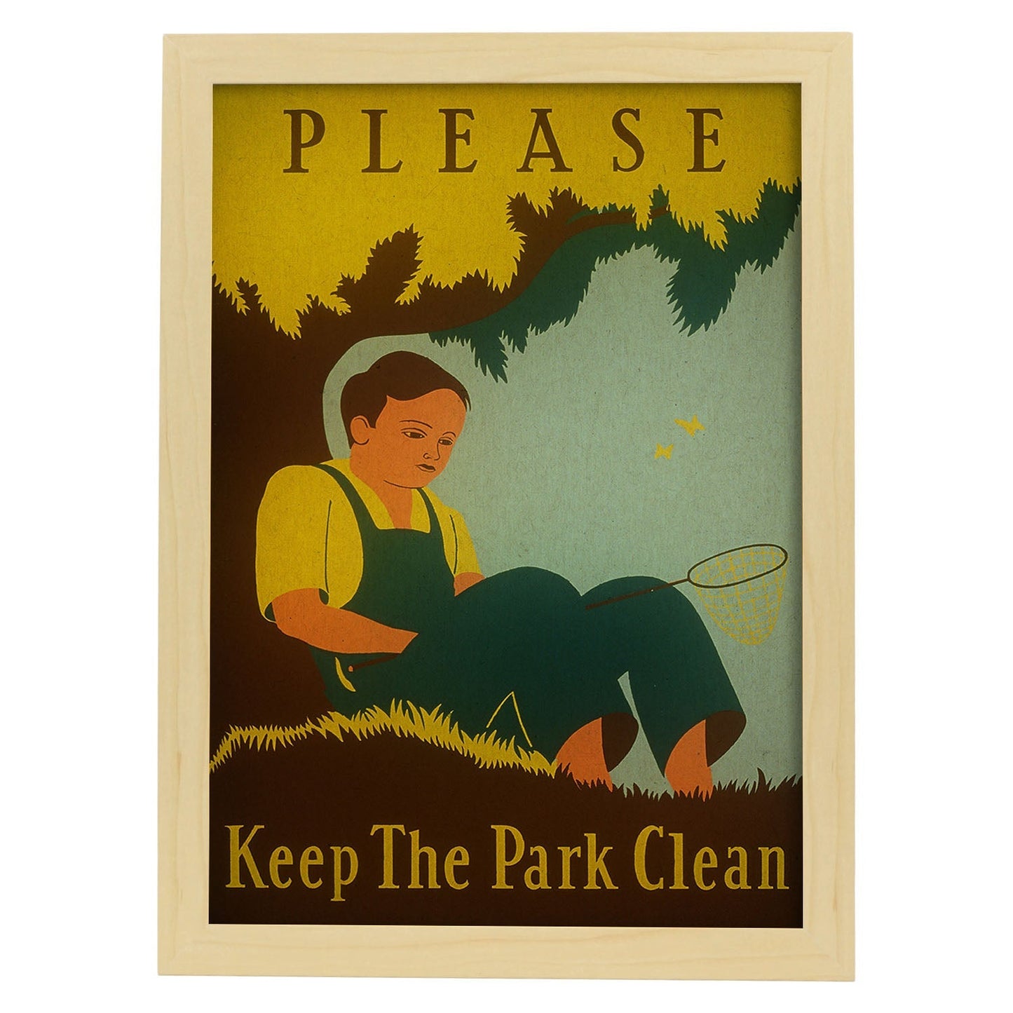 Poster vintage. Cartel vintage "Manten limpio el parque".-Artwork-Nacnic-A3-Marco Madera clara-Nacnic Estudio SL