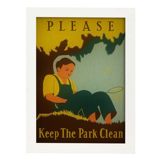 Poster vintage. Cartel vintage "Manten limpio el parque".-Artwork-Nacnic-A4-Marco Blanco-Nacnic Estudio SL