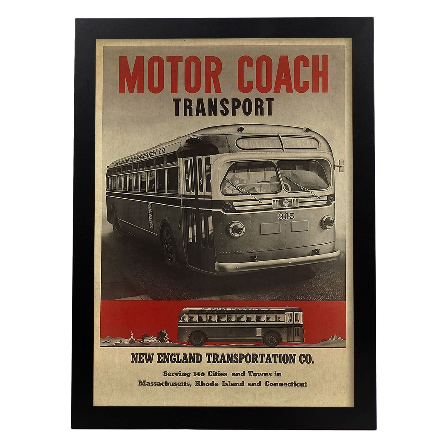 Poster vintage. Cartel vintage Motor Coach Transport de 1940.-Artwork-Nacnic-A4-Marco Negro-Nacnic Estudio SL