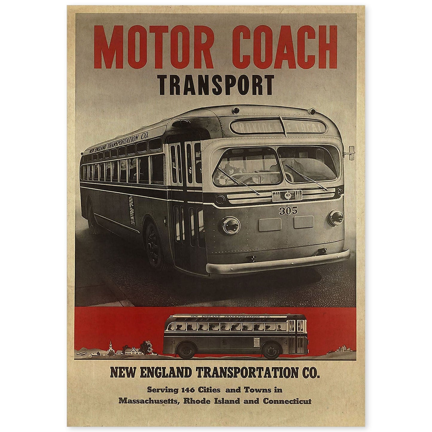 Poster vintage. Cartel vintage Motor Coach Transport de 1940.-Artwork-Nacnic-A4-Sin marco-Nacnic Estudio SL