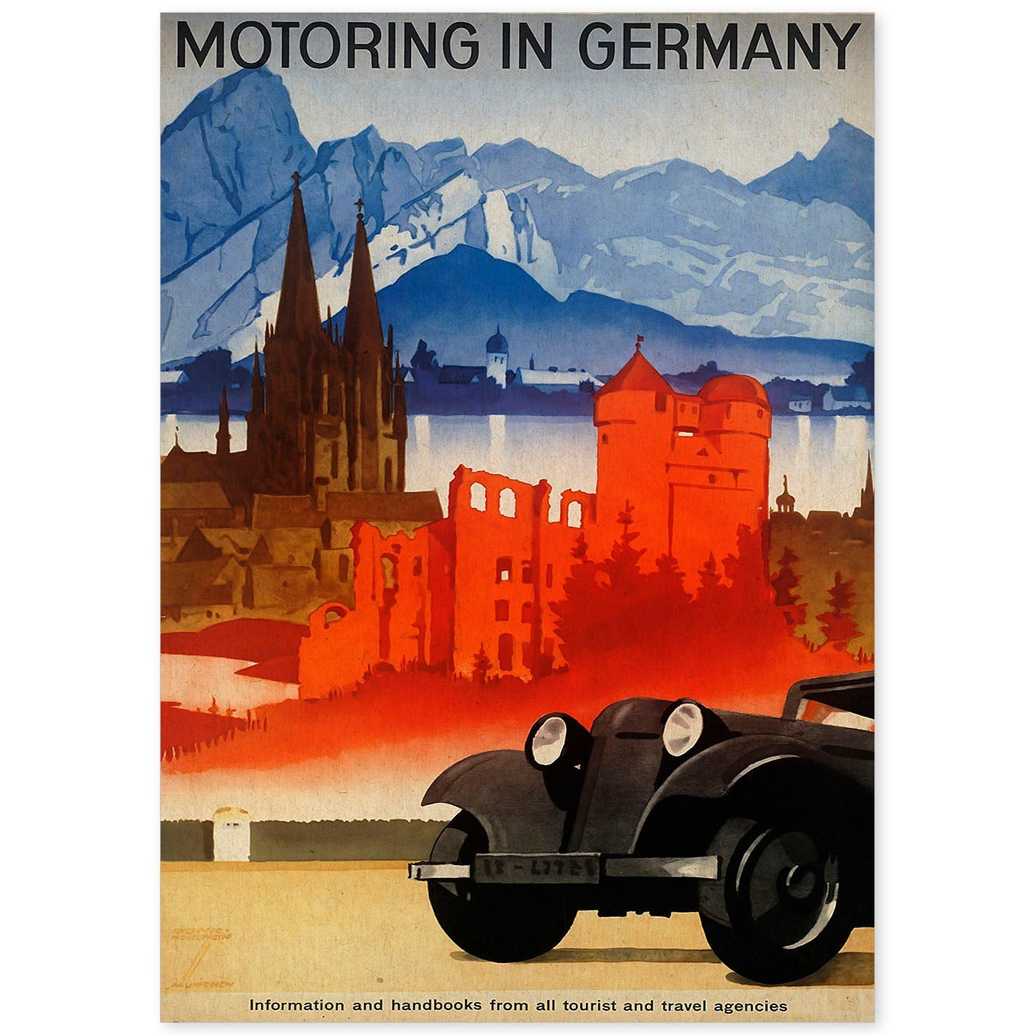Poster vintage. Cartel vintage Motoring in Germany.-Artwork-Nacnic-A4-Sin marco-Nacnic Estudio SL