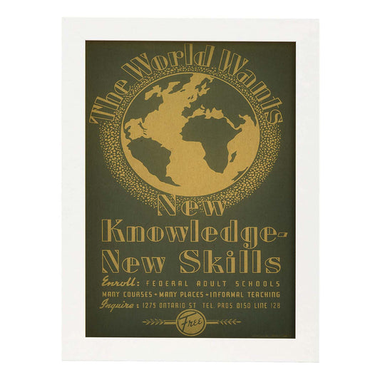 Poster vintage. Cartel vintage "Nuevo conocimiento".-Artwork-Nacnic-A4-Marco Blanco-Nacnic Estudio SL