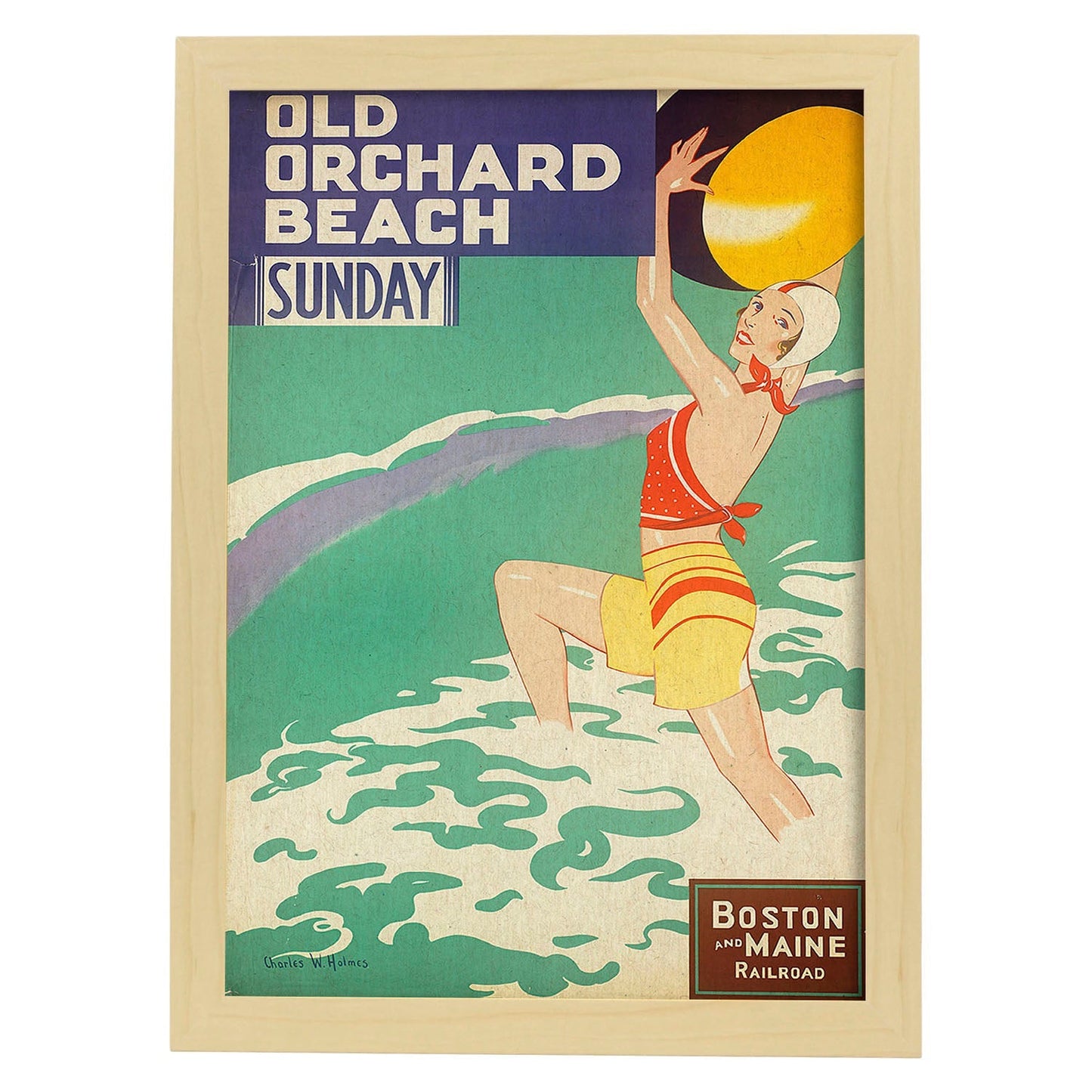 Poster vintage. Cartel vintage Old Orchard Beach.-Artwork-Nacnic-A3-Marco Madera clara-Nacnic Estudio SL