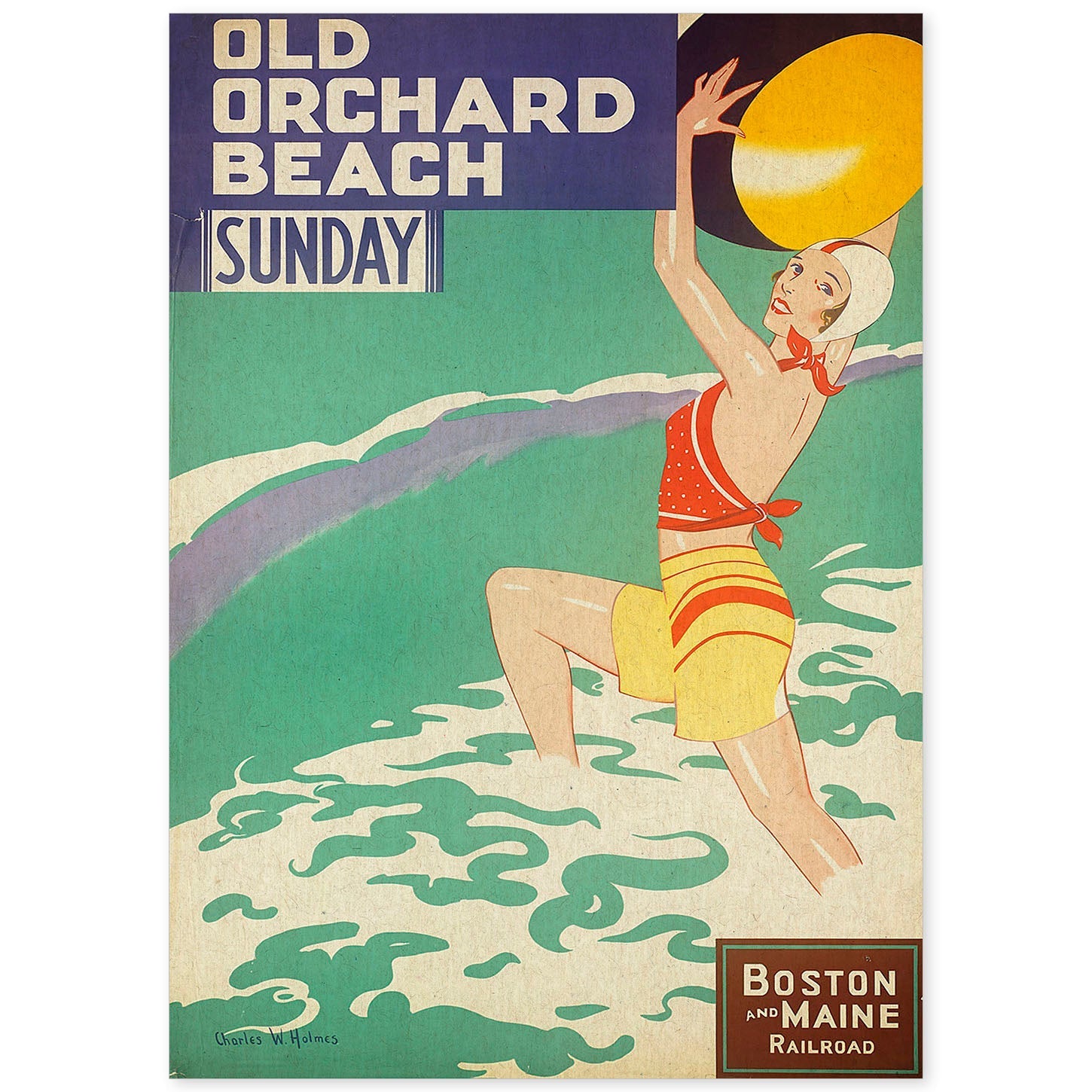 Poster vintage. Cartel vintage Old Orchard Beach.-Artwork-Nacnic-A4-Sin marco-Nacnic Estudio SL
