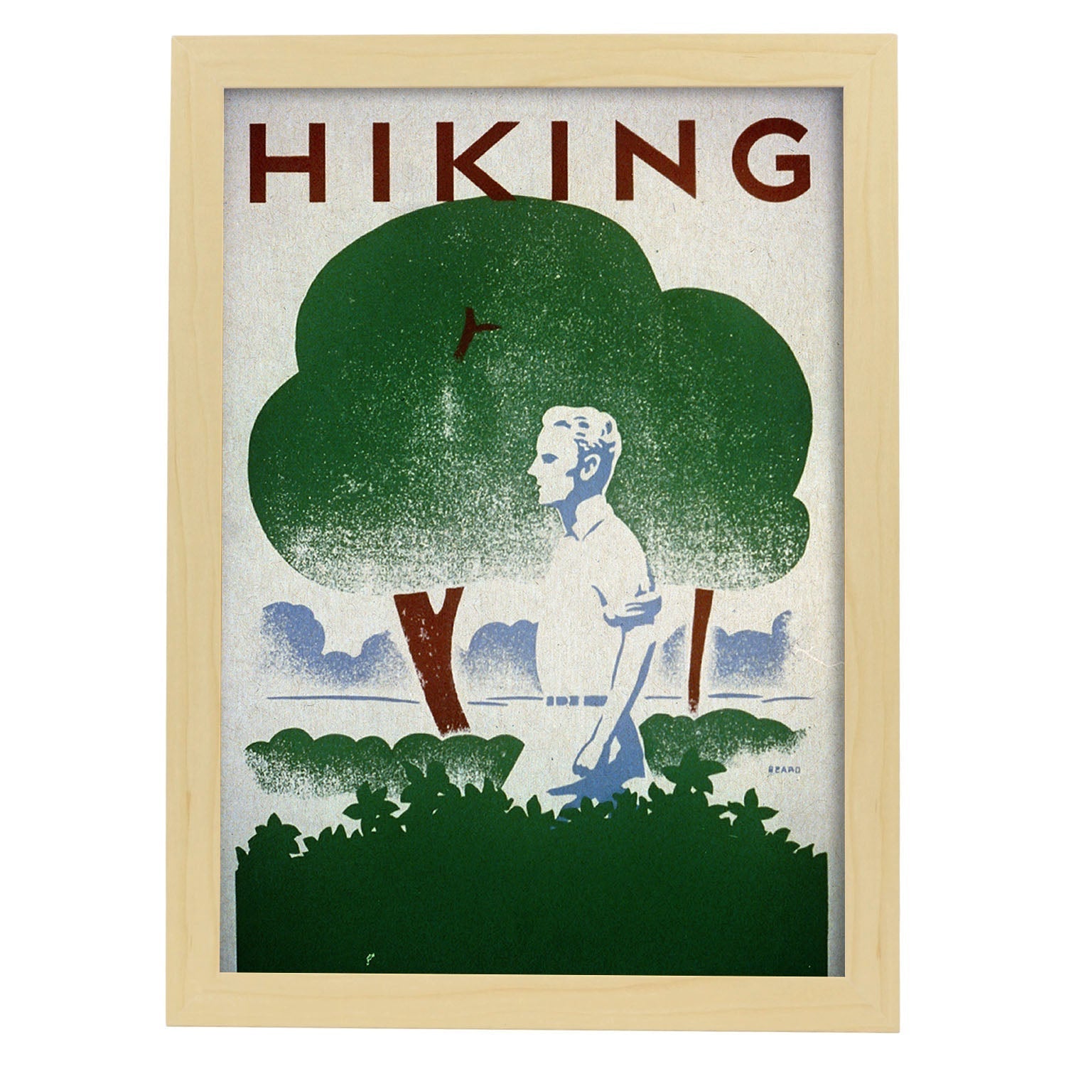 Poster vintage. Cartel vintage para campaña "Hiking". Departamento de parques..-Artwork-Nacnic-A3-Marco Madera clara-Nacnic Estudio SL