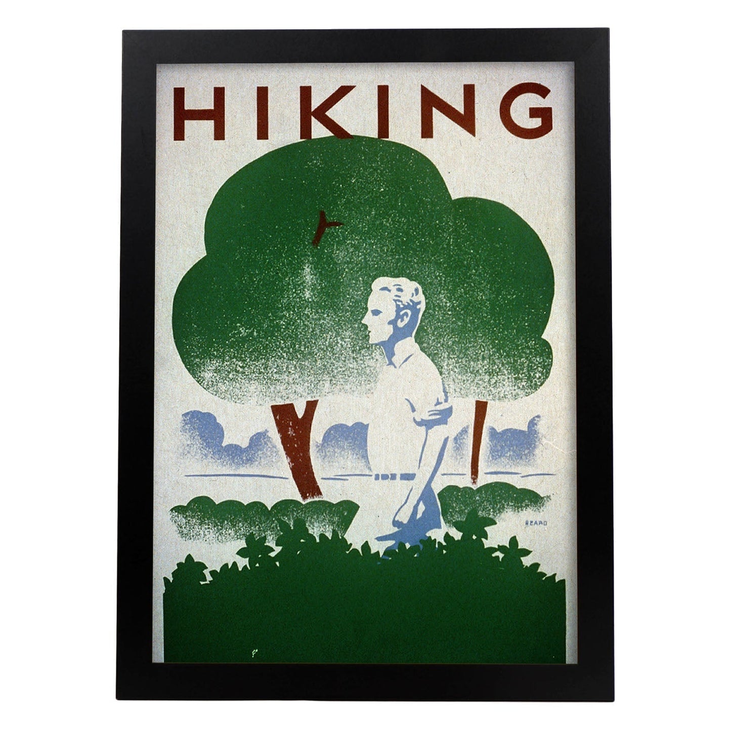 Poster vintage. Cartel vintage para campaña "Hiking". Departamento de parques..-Artwork-Nacnic-A4-Marco Negro-Nacnic Estudio SL