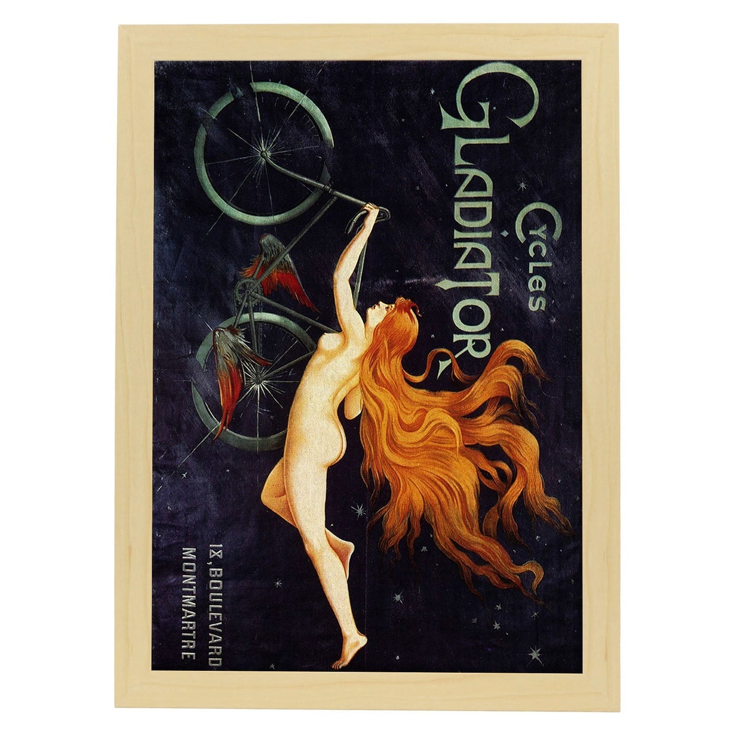Poster vintage. Cartel vintage para Cicles Gladiator en Montmarte de1895..-Artwork-Nacnic-A3-Marco Madera clara-Nacnic Estudio SL