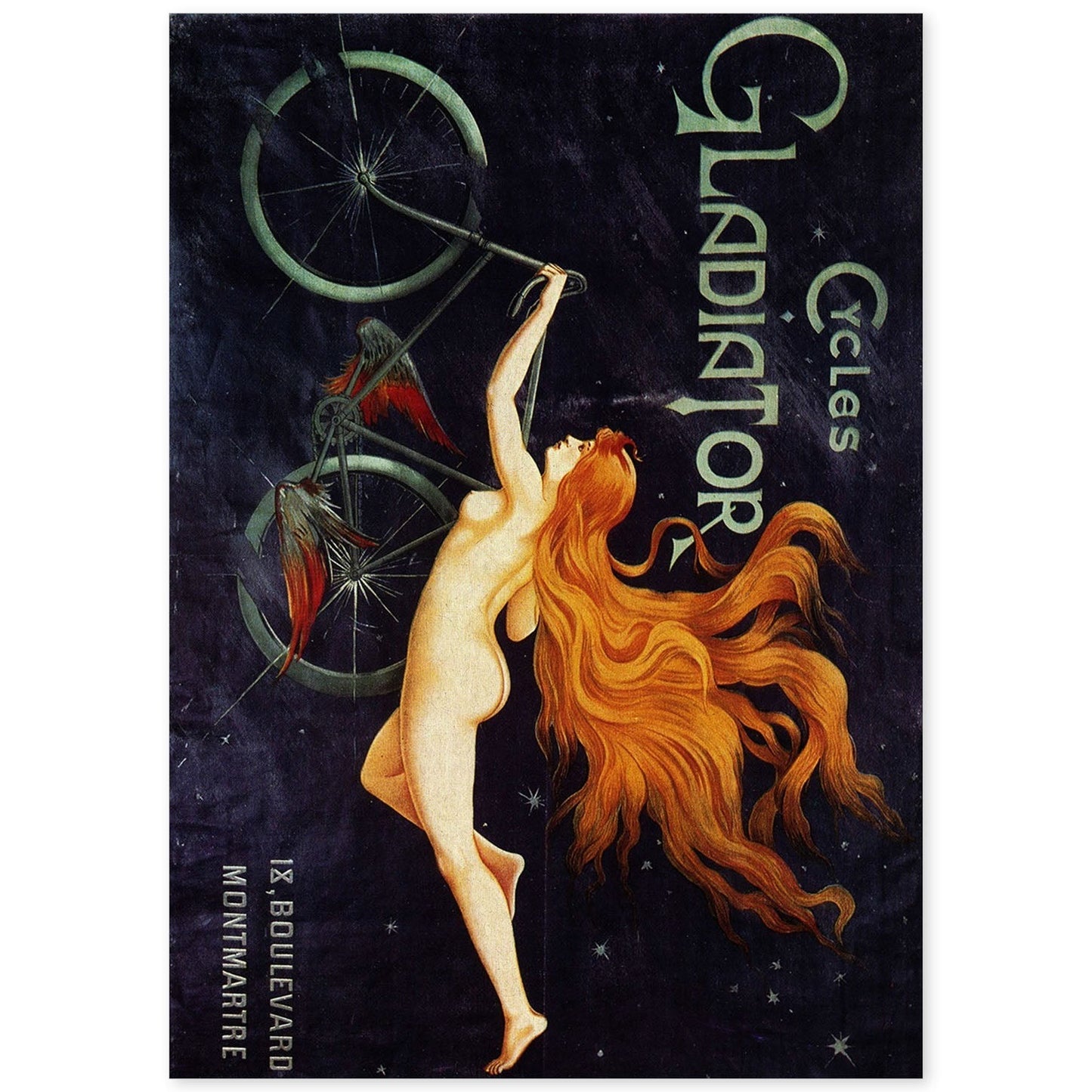 Poster vintage. Cartel vintage para Cicles Gladiator en Montmarte de1895..-Artwork-Nacnic-A4-Sin marco-Nacnic Estudio SL
