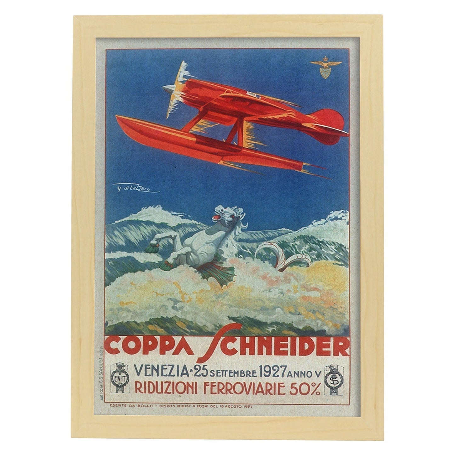 Poster vintage. Cartel vintage para competición de avionetas de Venezia en 1927.-Artwork-Nacnic-A3-Marco Madera clara-Nacnic Estudio SL