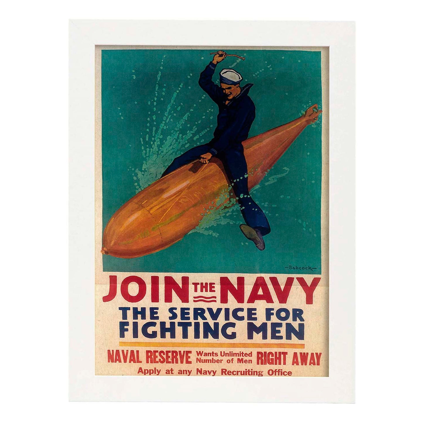 Poster vintage. Cartel vintage para el alistamiento en la marina..-Artwork-Nacnic-A3-Marco Blanco-Nacnic Estudio SL