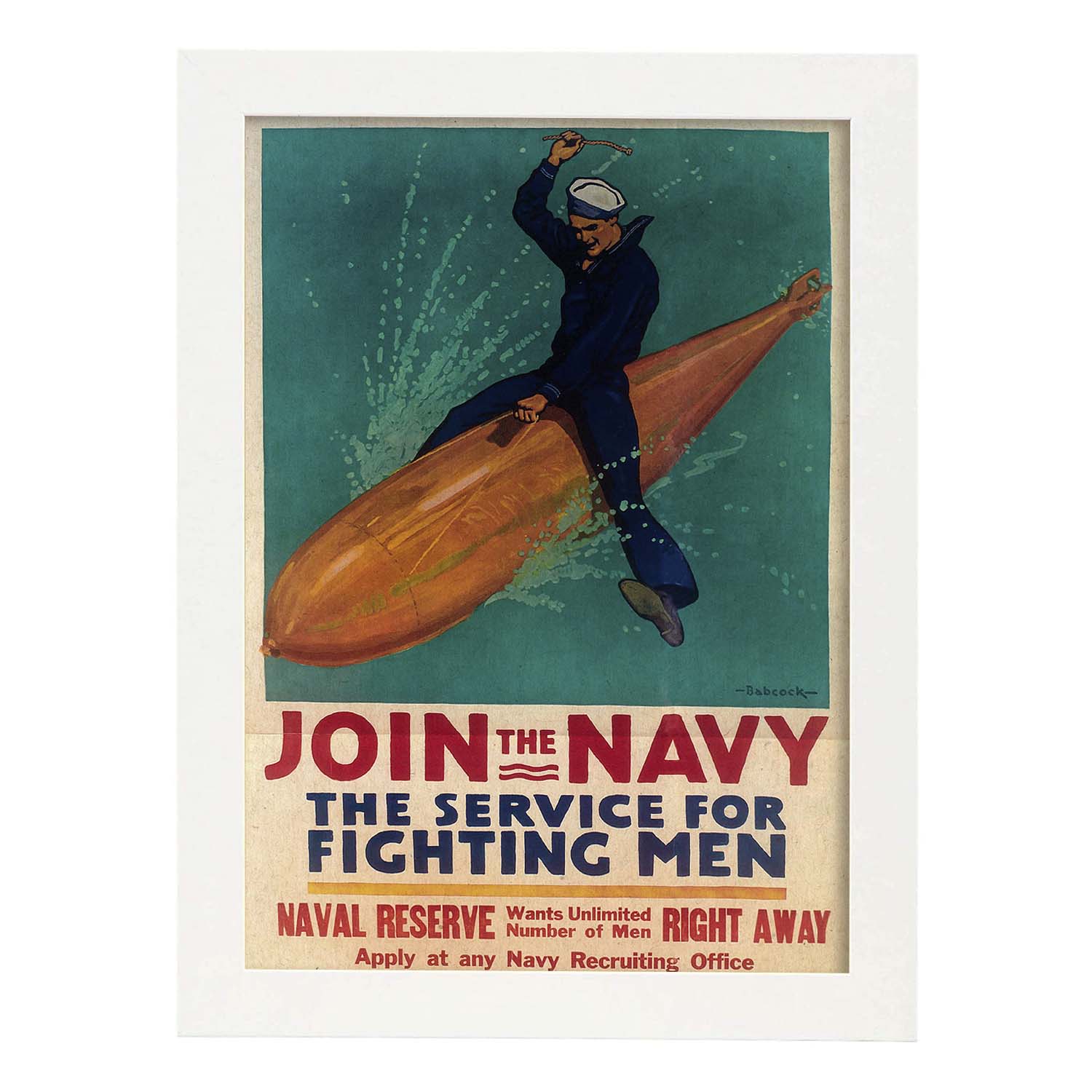 Poster vintage. Cartel vintage para el alistamiento en la marina..-Artwork-Nacnic-A3-Marco Blanco-Nacnic Estudio SL
