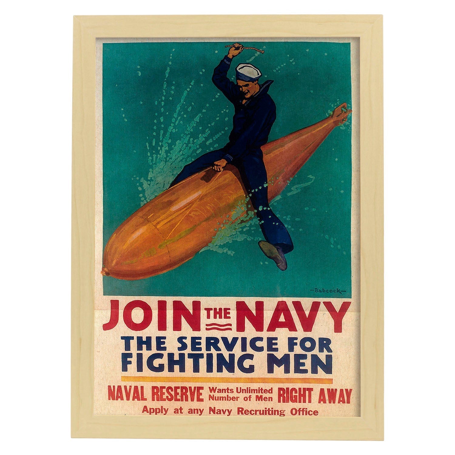 Poster vintage. Cartel vintage para el alistamiento en la marina..-Artwork-Nacnic-A3-Marco Madera clara-Nacnic Estudio SL