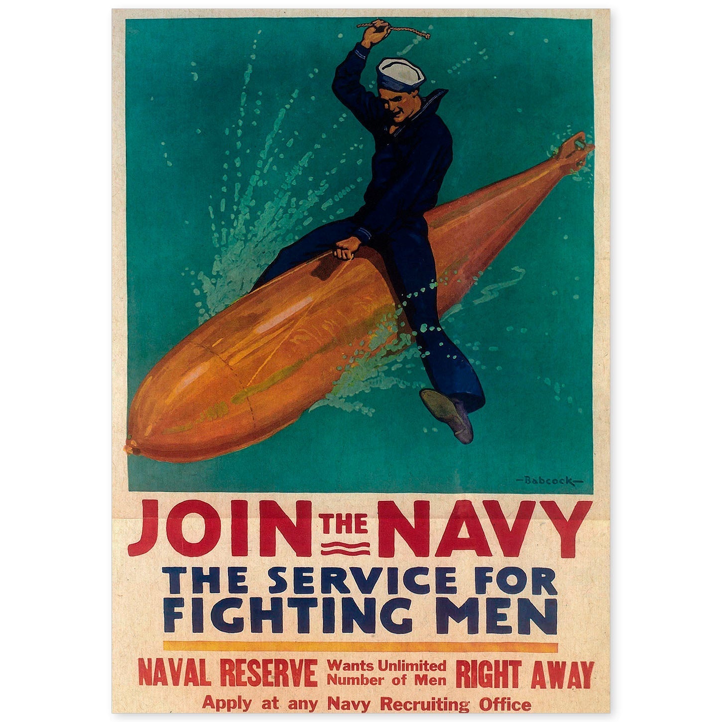 Poster vintage. Cartel vintage para el alistamiento en la marina..-Artwork-Nacnic-A4-Sin marco-Nacnic Estudio SL
