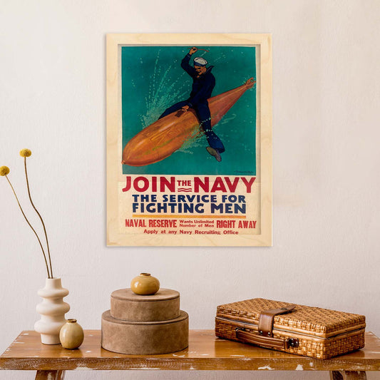 Poster vintage. Cartel vintage para el alistamiento en la marina..-Artwork-Nacnic-Nacnic Estudio SL