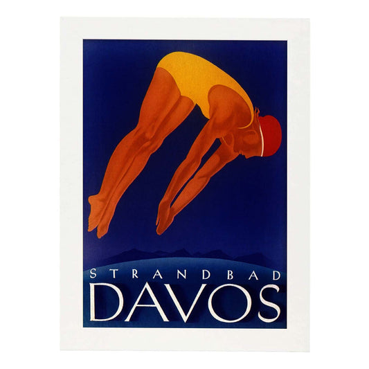Poster vintage. Cartel vintage para la piscina publica de Strandbad Davos Lido.-Artwork-Nacnic-A4-Marco Blanco-Nacnic Estudio SL