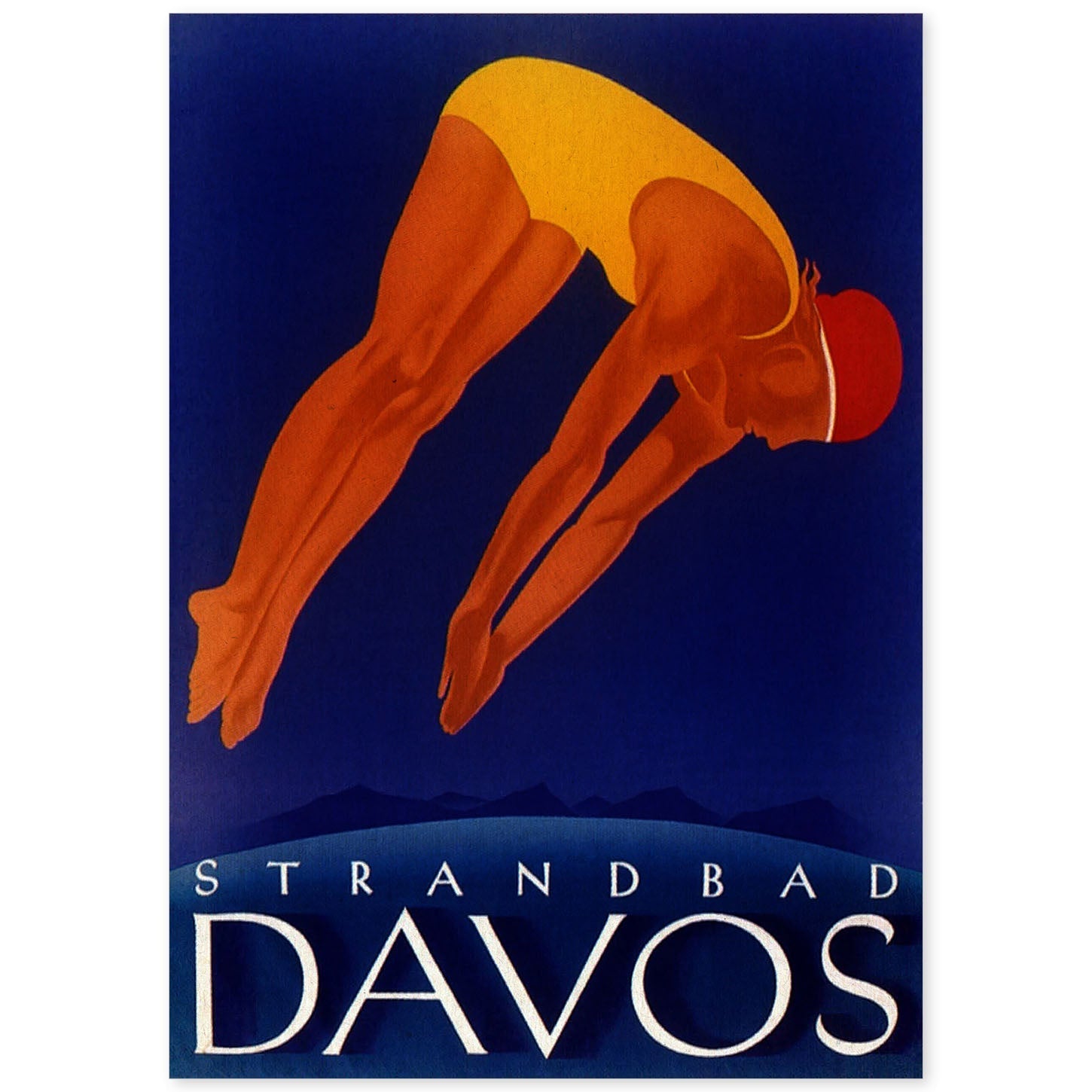 Poster vintage. Cartel vintage para la piscina publica de Strandbad Davos Lido.-Artwork-Nacnic-A4-Sin marco-Nacnic Estudio SL