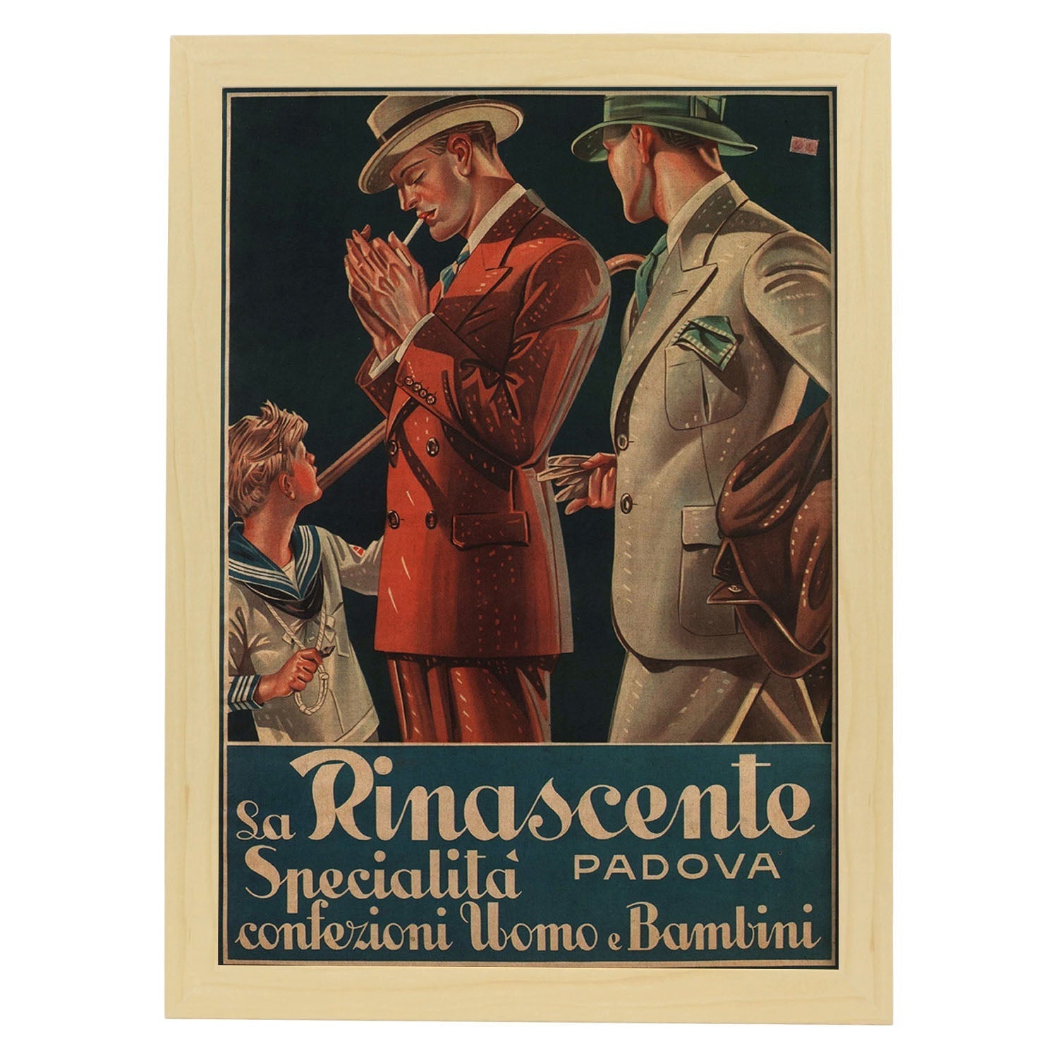 Poster vintage. Cartel vintage para La Rinascente, moda hombre y niño en Padova.-Artwork-Nacnic-A3-Marco Madera clara-Nacnic Estudio SL
