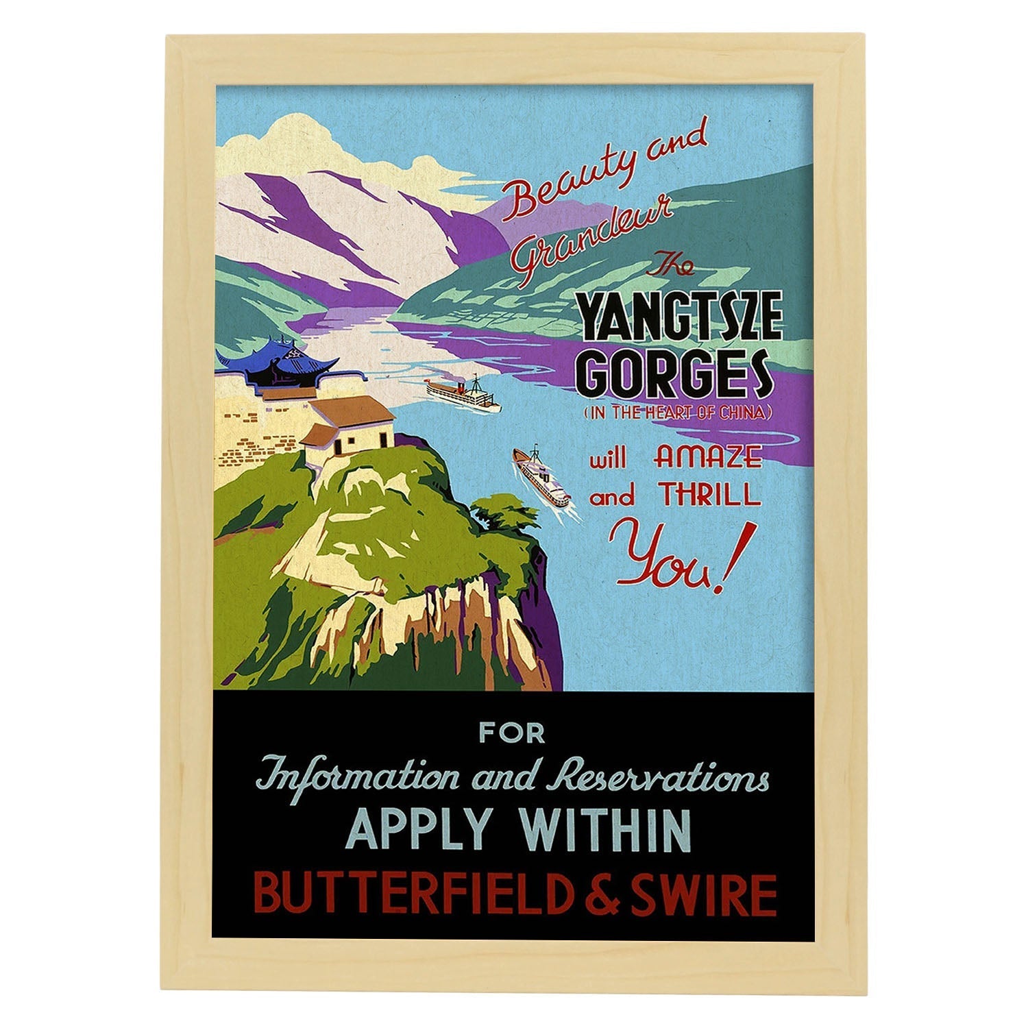 Poster vintage. Cartel vintage para Yangtsze Gorges en China.-Artwork-Nacnic-A3-Marco Madera clara-Nacnic Estudio SL