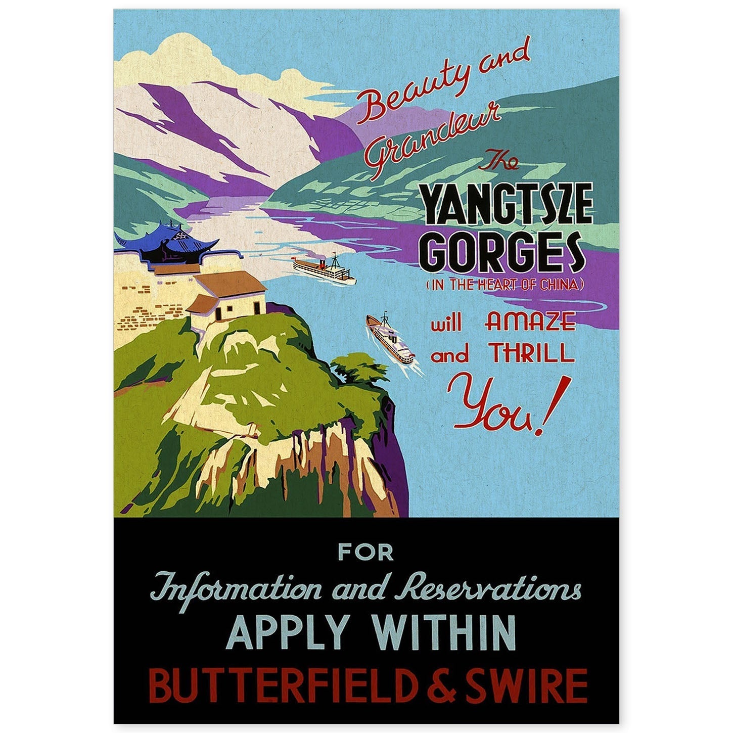 Poster vintage. Cartel vintage para Yangtsze Gorges en China.-Artwork-Nacnic-A4-Sin marco-Nacnic Estudio SL