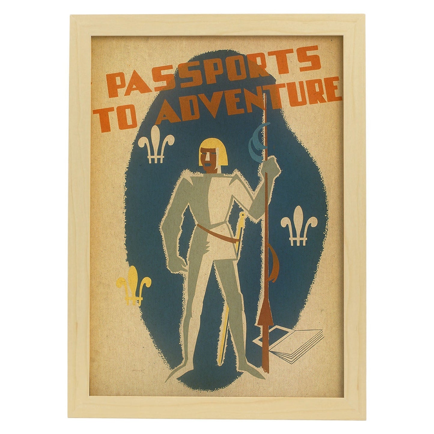Poster vintage. Cartel vintage Pasaporte a la aventura..-Artwork-Nacnic-A3-Marco Madera clara-Nacnic Estudio SL