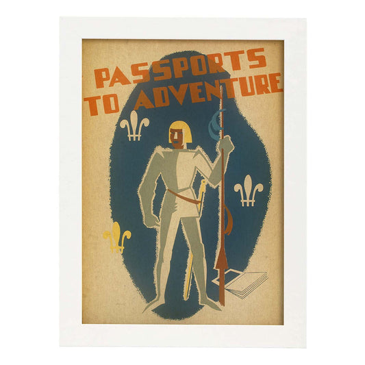 Poster vintage. Cartel vintage Pasaporte a la aventura..-Artwork-Nacnic-A4-Marco Blanco-Nacnic Estudio SL