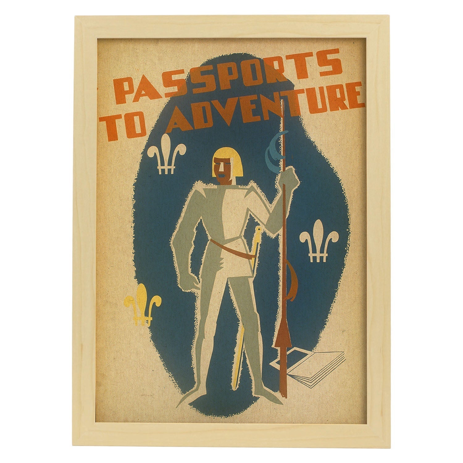 Poster vintage. Cartel vintage Pasaporte a la aventura..-Artwork-Nacnic-A4-Marco Madera clara-Nacnic Estudio SL