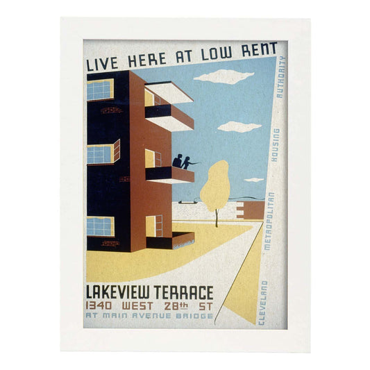 Poster vintage. Cartel vintage "Pisos en Clevenland Lakeview".-Artwork-Nacnic-A4-Marco Blanco-Nacnic Estudio SL