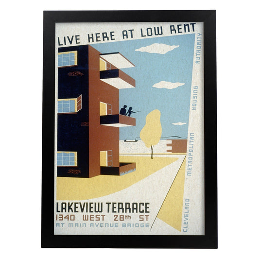 Poster vintage. Cartel vintage "Pisos en Clevenland Lakeview".-Artwork-Nacnic-A4-Marco Negro-Nacnic Estudio SL