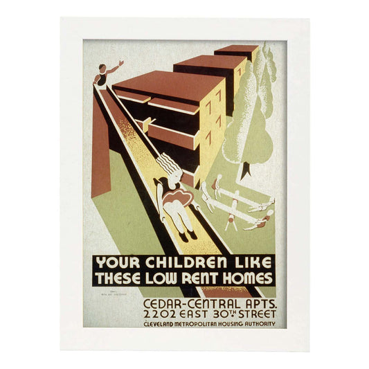 Poster vintage. Cartel vintage "Pisos en Clevenland".-Artwork-Nacnic-A4-Marco Blanco-Nacnic Estudio SL