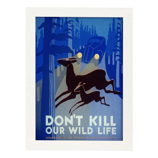 Poster vintage. Cartel vintage "Protege a la vida salvaje".-Artwork-Nacnic-A4-Marco Blanco-Nacnic Estudio SL