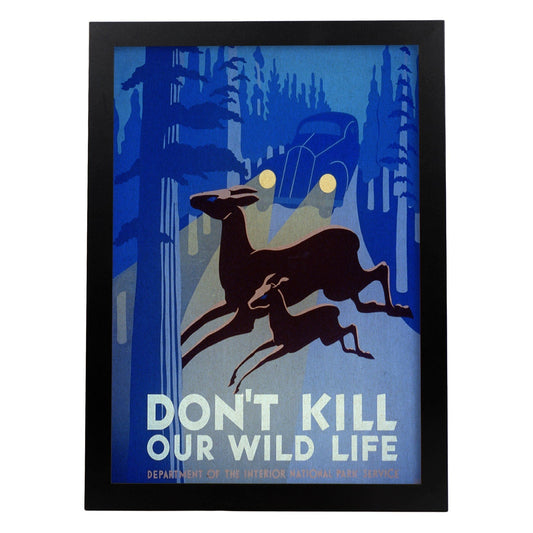 Poster vintage. Cartel vintage "Protege a la vida salvaje".-Artwork-Nacnic-A4-Marco Negro-Nacnic Estudio SL