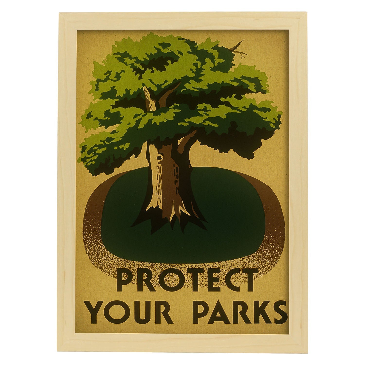 Poster vintage. Cartel vintage "Protege tu parque".-Artwork-Nacnic-A3-Marco Madera clara-Nacnic Estudio SL