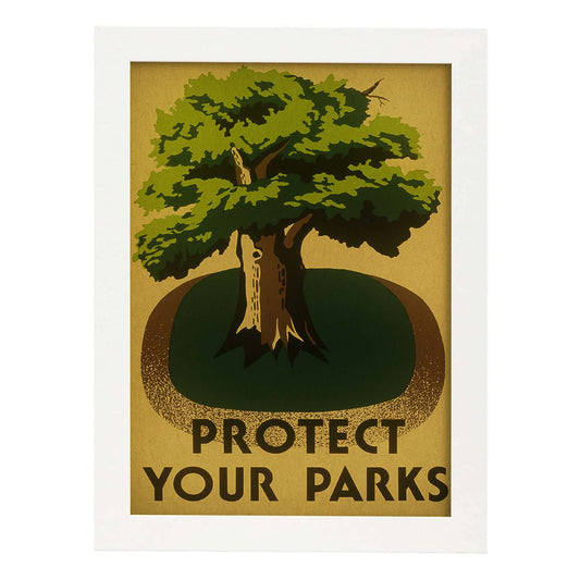 Poster vintage. Cartel vintage "Protege tu parque".-Artwork-Nacnic-A4-Marco Blanco-Nacnic Estudio SL