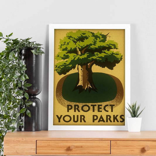 Poster vintage. Cartel vintage "Protege tu parque".-Artwork-Nacnic-Nacnic Estudio SL