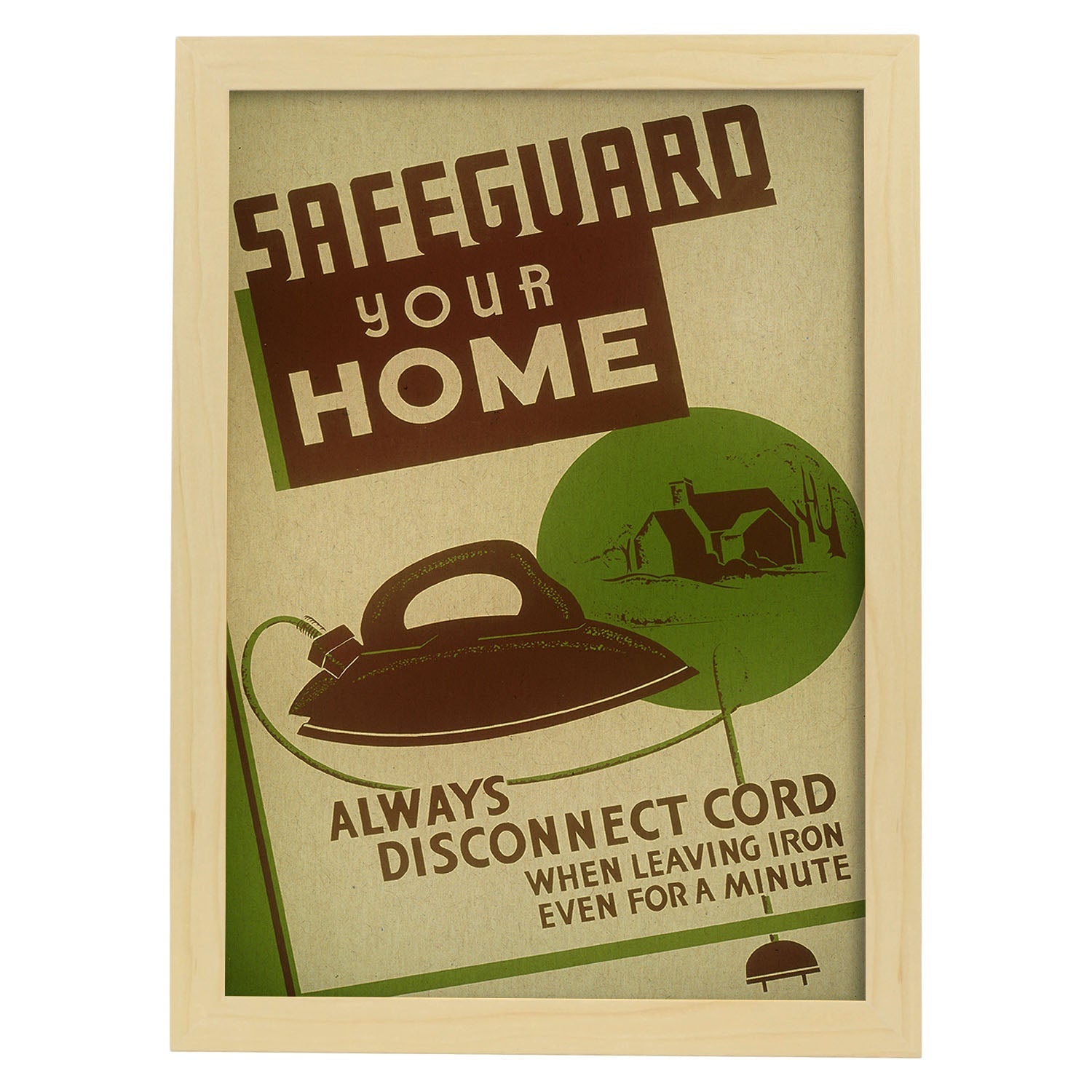 Poster vintage. Cartel vintage Seguridad en tu hogar..-Artwork-Nacnic-A3-Marco Madera clara-Nacnic Estudio SL