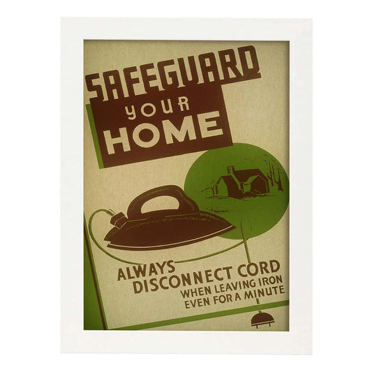 Poster vintage. Cartel vintage Seguridad en tu hogar..-Artwork-Nacnic-A4-Marco Blanco-Nacnic Estudio SL