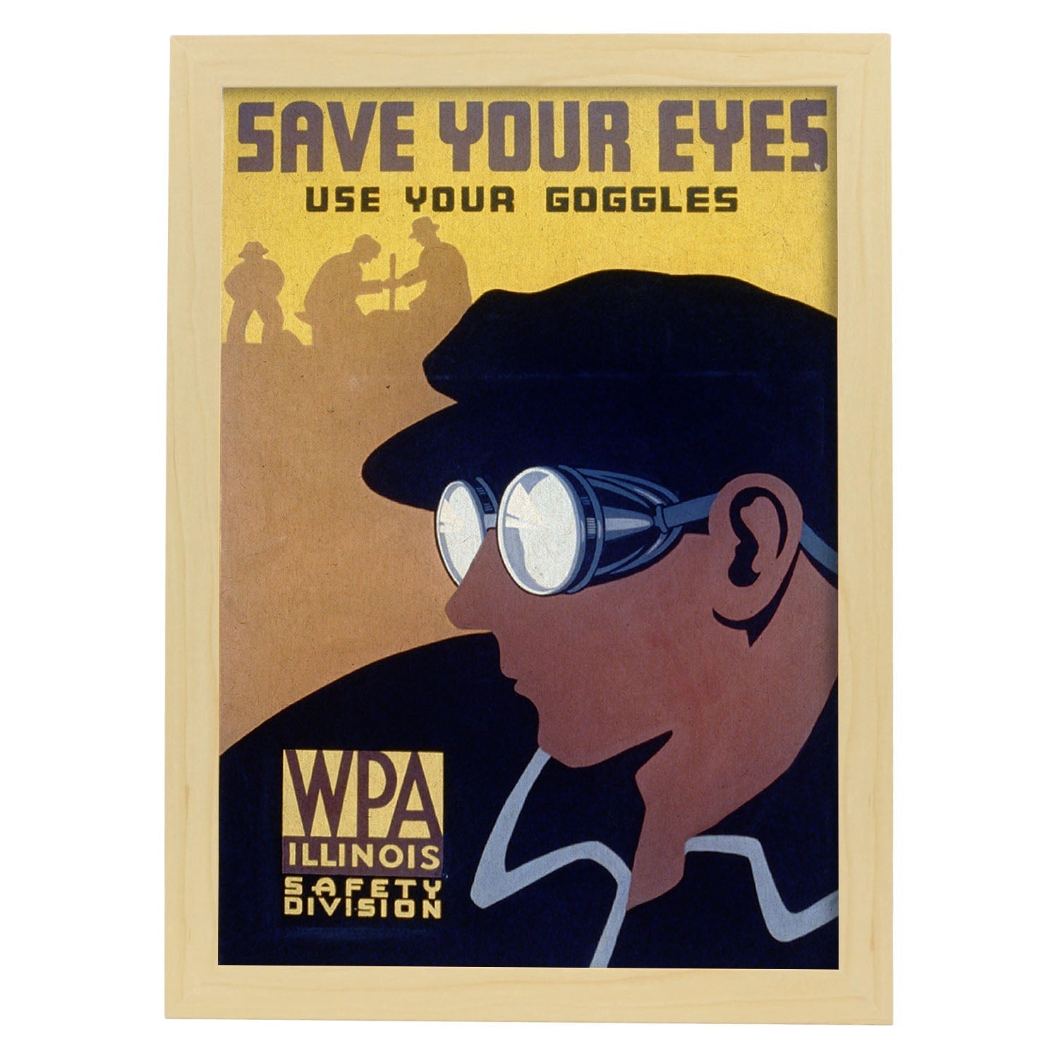 Poster vintage. Cartel vintage " trabaja con cuidado" Usa tus gafas.-Artwork-Nacnic-A3-Marco Madera clara-Nacnic Estudio SL