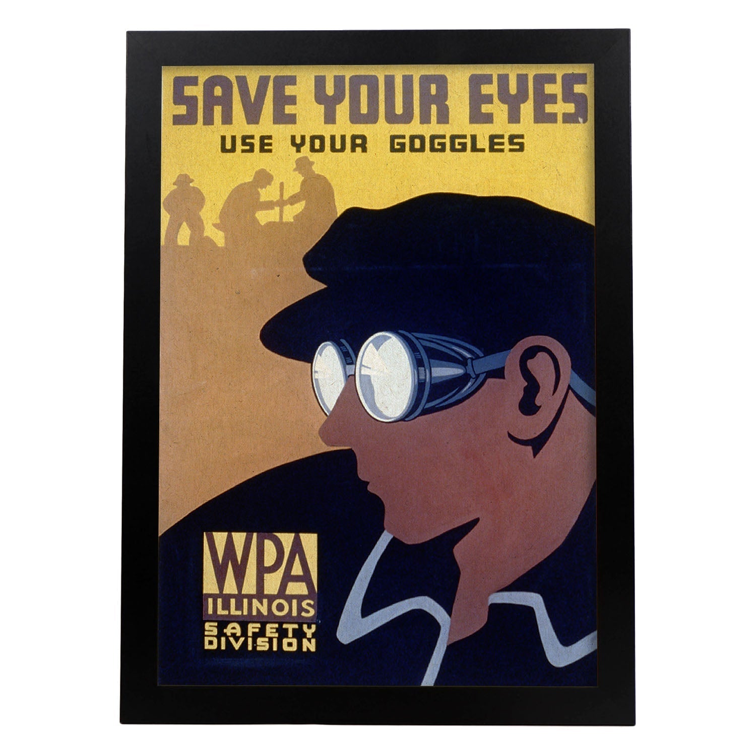 Poster vintage. Cartel vintage " trabaja con cuidado" Usa tus gafas.-Artwork-Nacnic-A3-Marco Negro-Nacnic Estudio SL