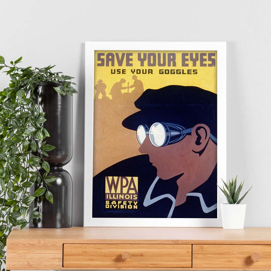 Poster vintage. Cartel vintage " trabaja con cuidado" Usa tus gafas.-Artwork-Nacnic-Nacnic Estudio SL