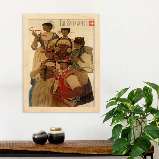 Poster vintage. Cartel vintage trajes populares y regionales Suizos. Kurt Wirth 1951..-Artwork-Nacnic-Nacnic Estudio SL