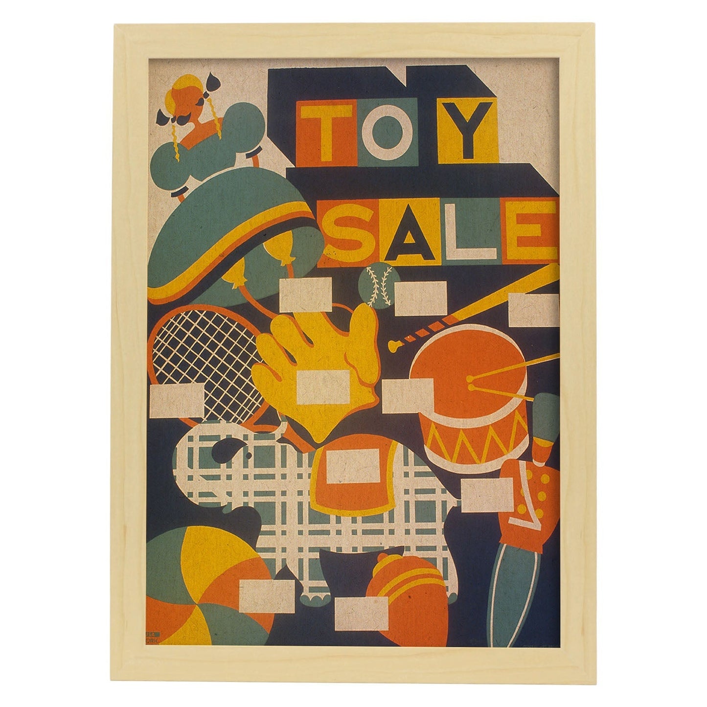 Poster vintage. Cartel vintage "Venta de juguetes".-Artwork-Nacnic-A3-Marco Madera clara-Nacnic Estudio SL