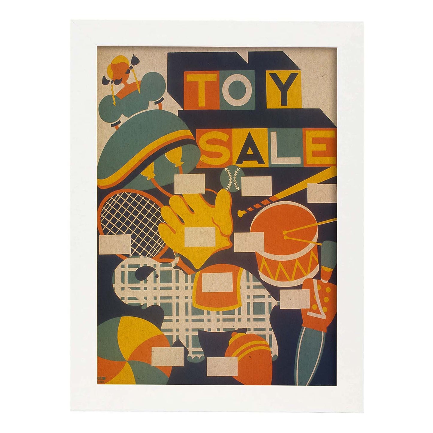 Poster vintage. Cartel vintage "Venta de juguetes".-Artwork-Nacnic-A4-Marco Blanco-Nacnic Estudio SL