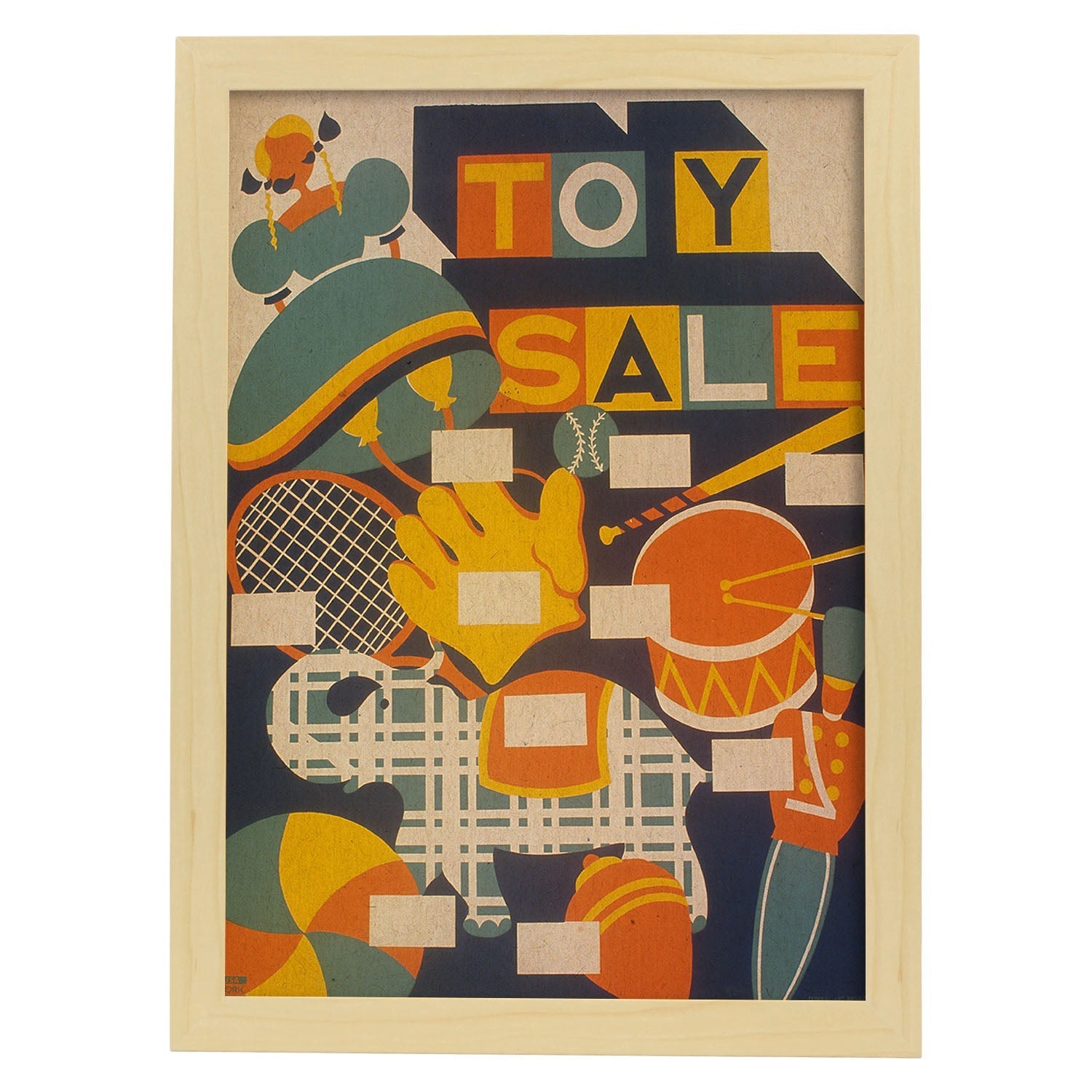 Poster vintage. Cartel vintage "Venta de juguetes".-Artwork-Nacnic-A4-Marco Madera clara-Nacnic Estudio SL