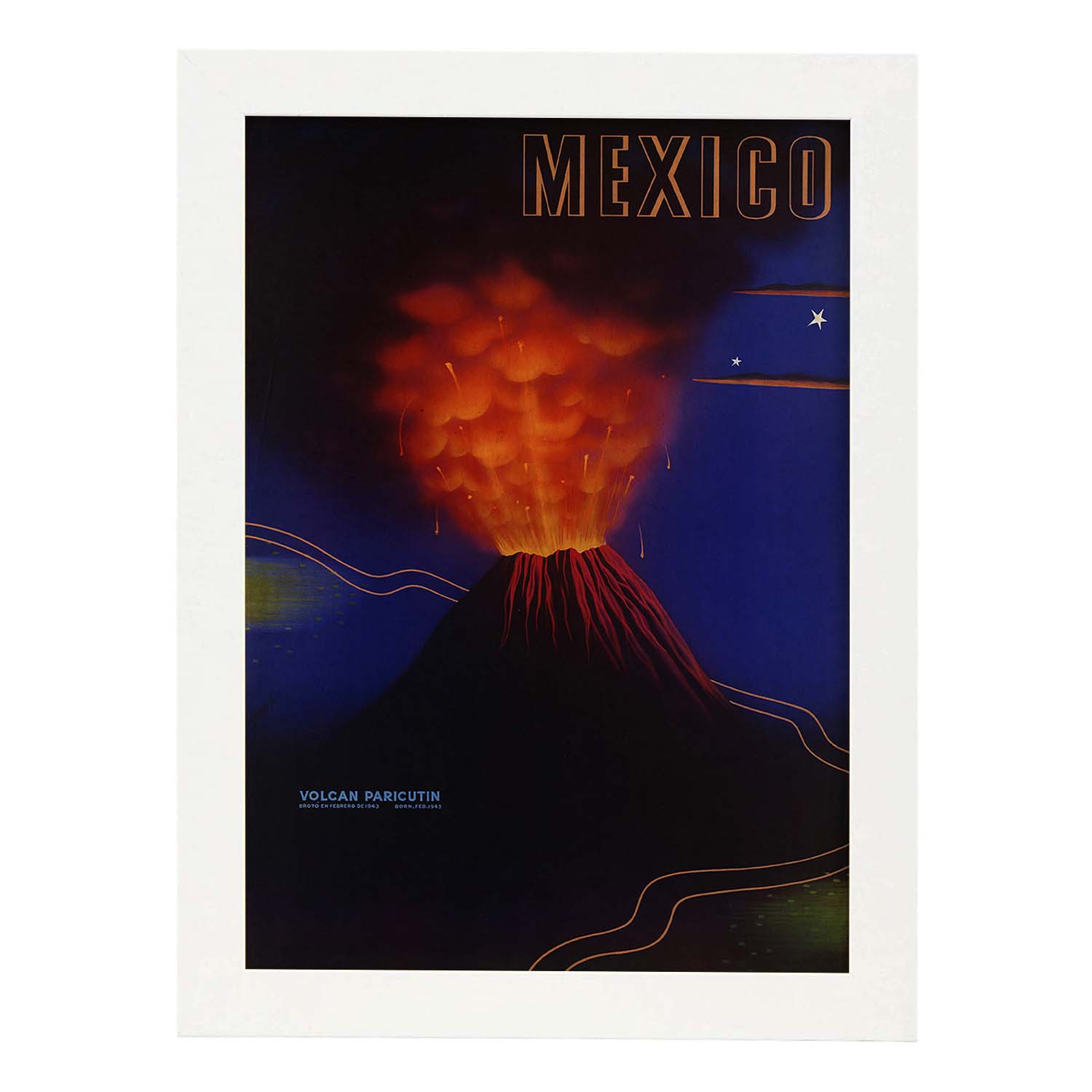 Poster vintage. Cartel vintage Volcan de Mexico.-Artwork-Nacnic-A3-Marco Blanco-Nacnic Estudio SL
