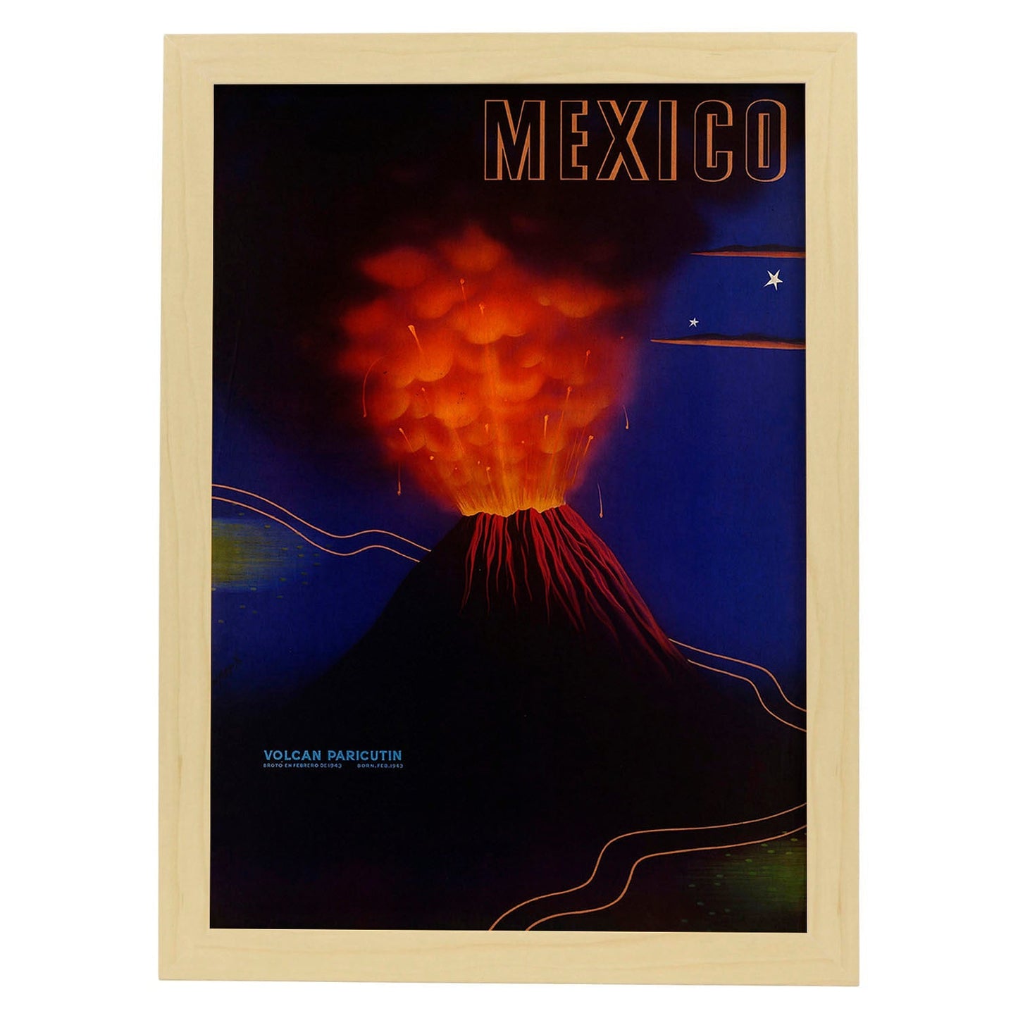 Poster vintage. Cartel vintage Volcan de Mexico.-Artwork-Nacnic-A3-Marco Madera clara-Nacnic Estudio SL