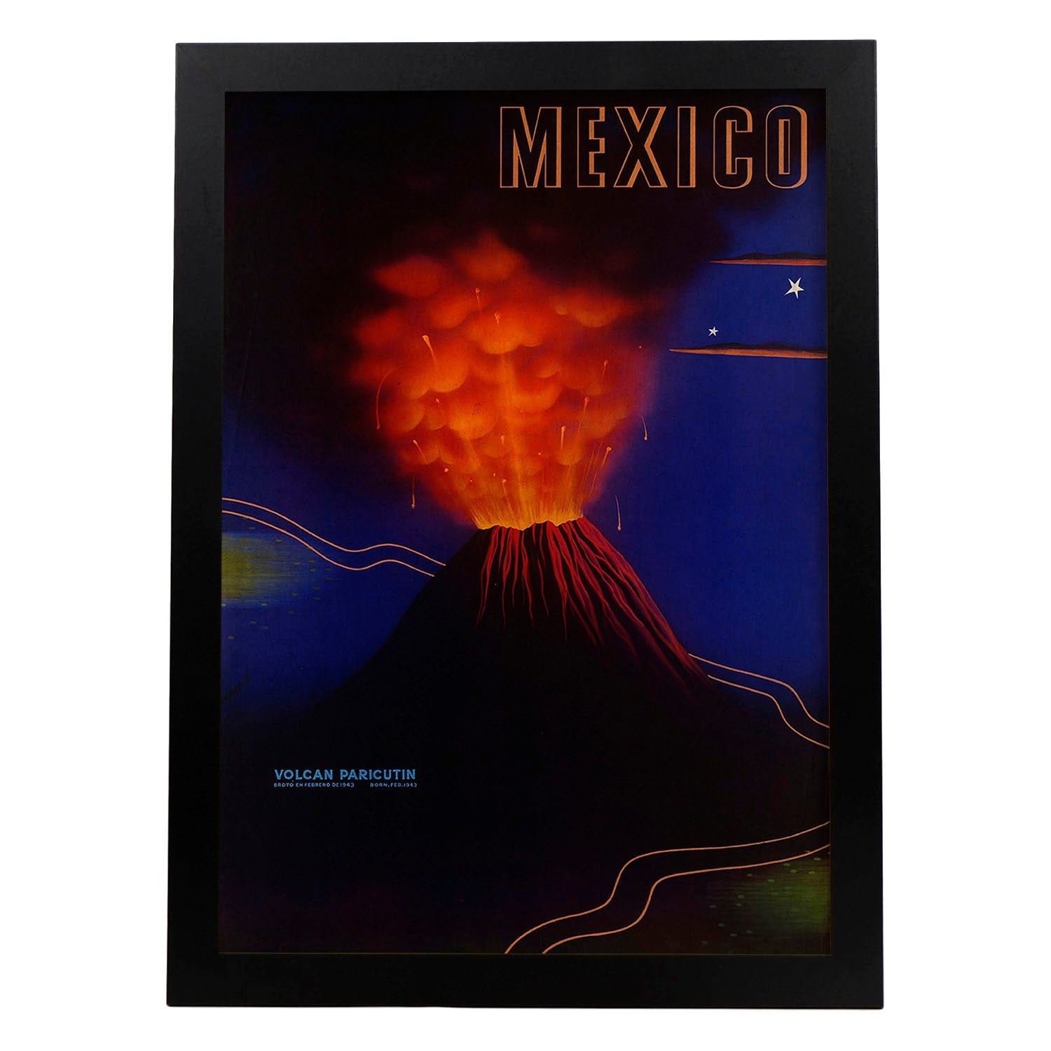 Poster vintage. Cartel vintage Volcan de Mexico.-Artwork-Nacnic-A3-Marco Negro-Nacnic Estudio SL