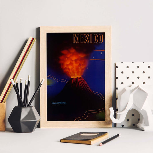 Poster vintage. Cartel vintage Volcan de Mexico.-Artwork-Nacnic-Nacnic Estudio SL
