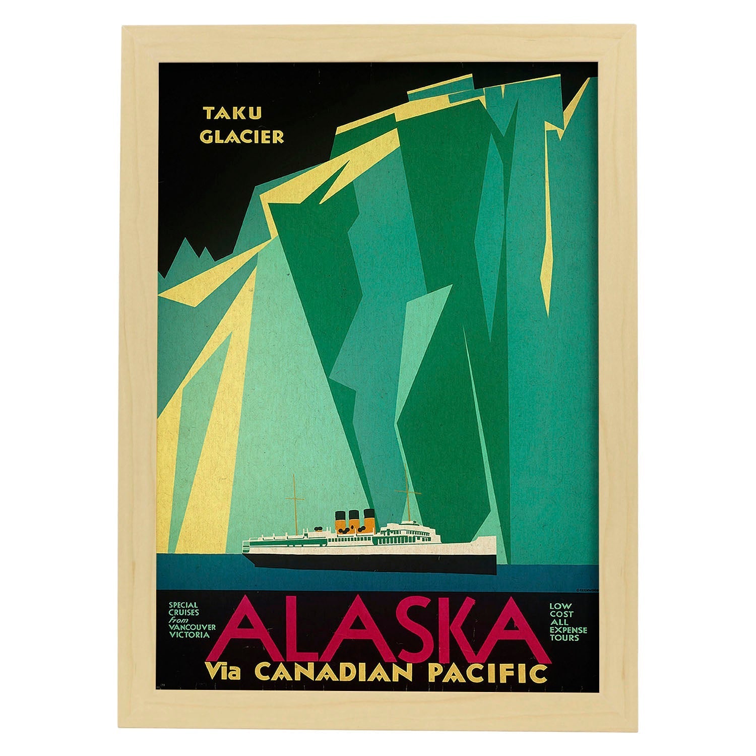 Poster vintage. Cartel vintage. Iceberg en Alaska.-Artwork-Nacnic-A3-Marco Madera clara-Nacnic Estudio SL
