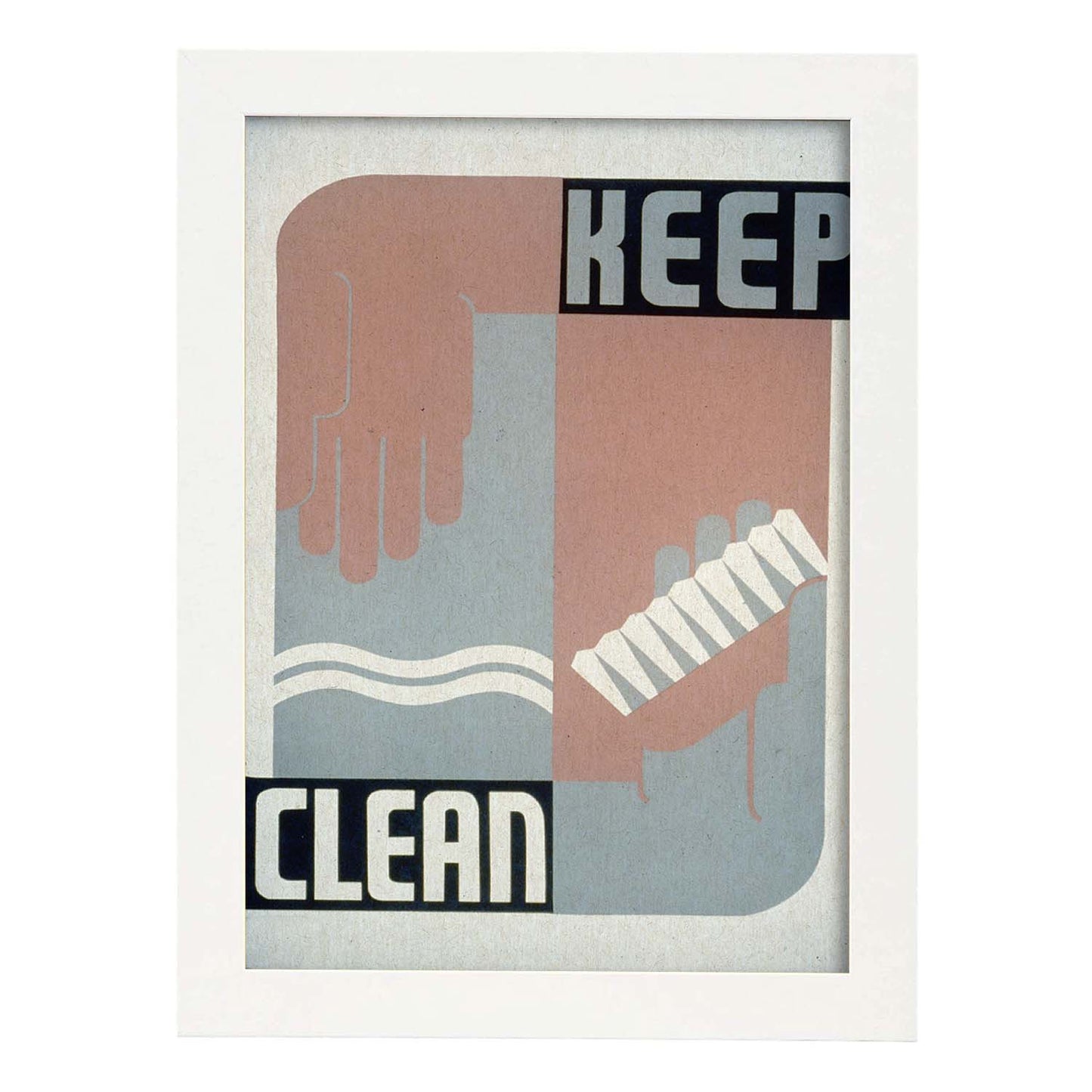 Poster vintage. Mantente Limpio. Higiene personal.-Artwork-Nacnic-A3-Marco Blanco-Nacnic Estudio SL
